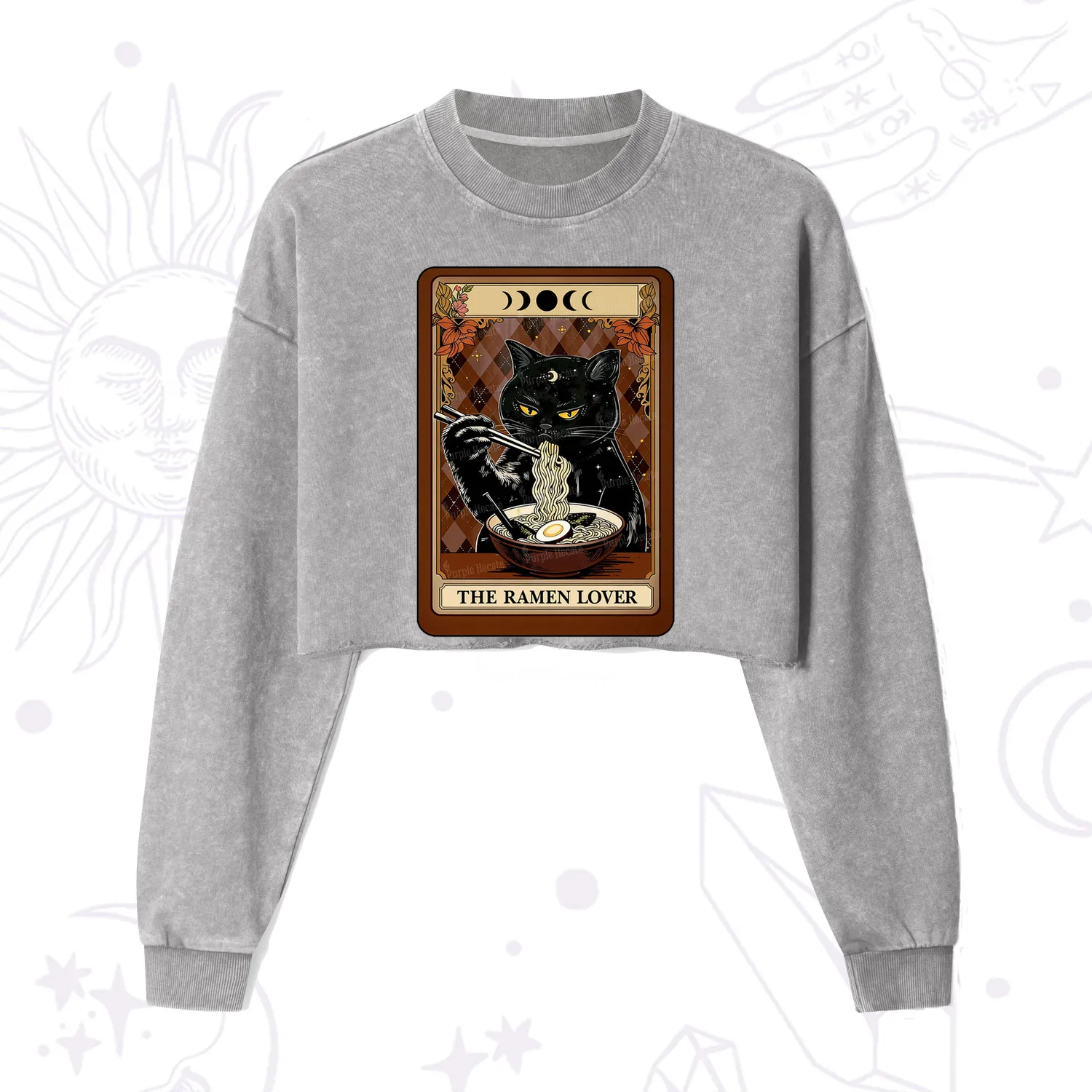 Purplehecate The Ramen Lover Tarot Cropped Washed Sweatshirt