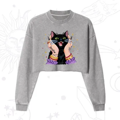 Purplehecate Feral Cat Magic Cropped Washed Sweatshirt
