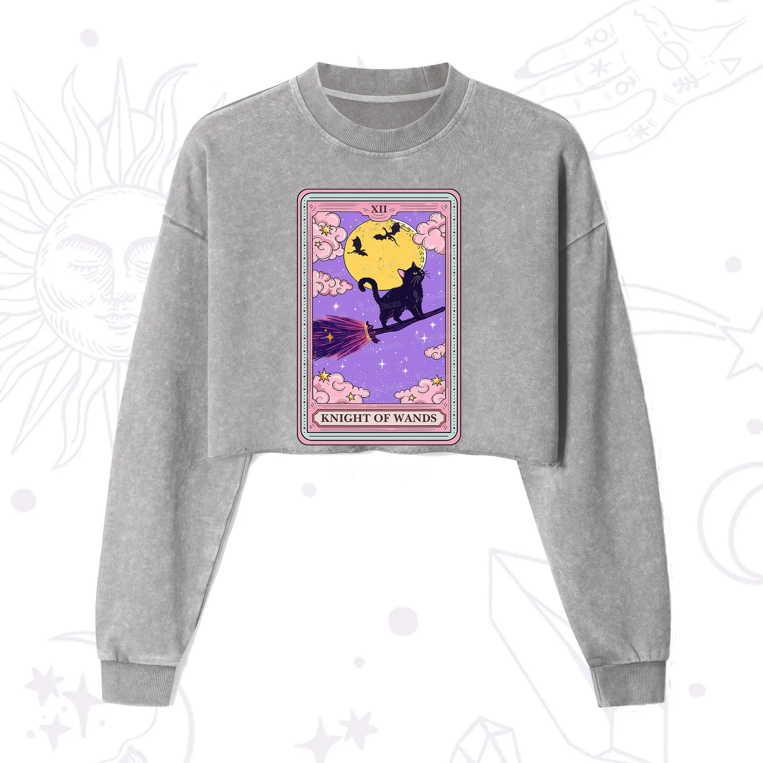 Purplehecate The Knight of Wands Tarot Cropped Washed Sweatshirt