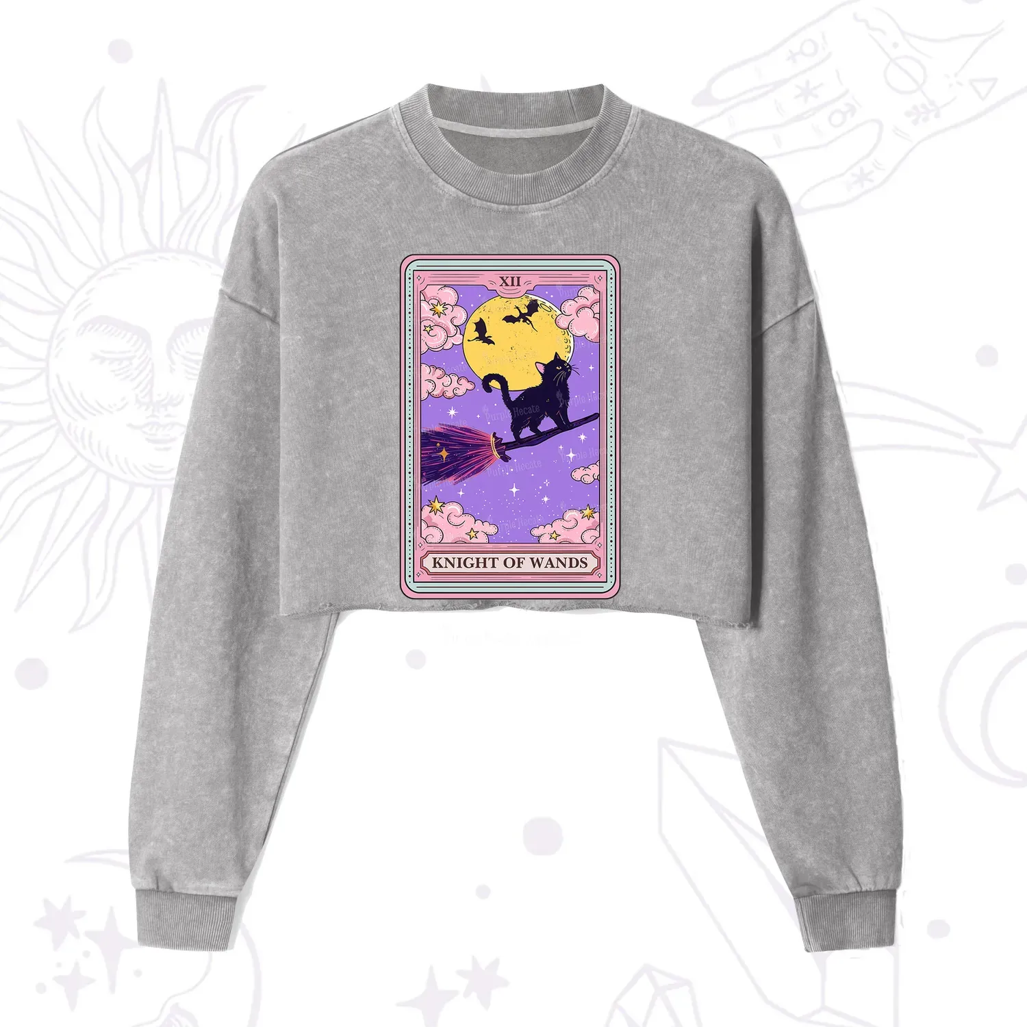 Purplehecate The Knight of Wands Tarot Cropped Washed Sweatshirt