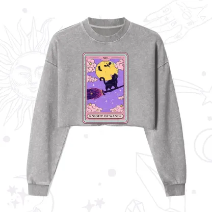 Purplehecate The Knight of Wands Tarot Cropped Washed Sweatshirt