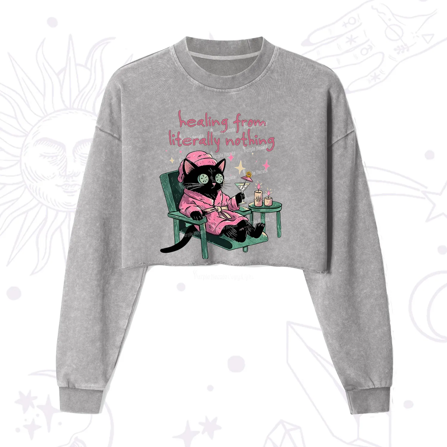 Purplehecate Healing From Literally Nothing Cropped Washed Sweatshirt