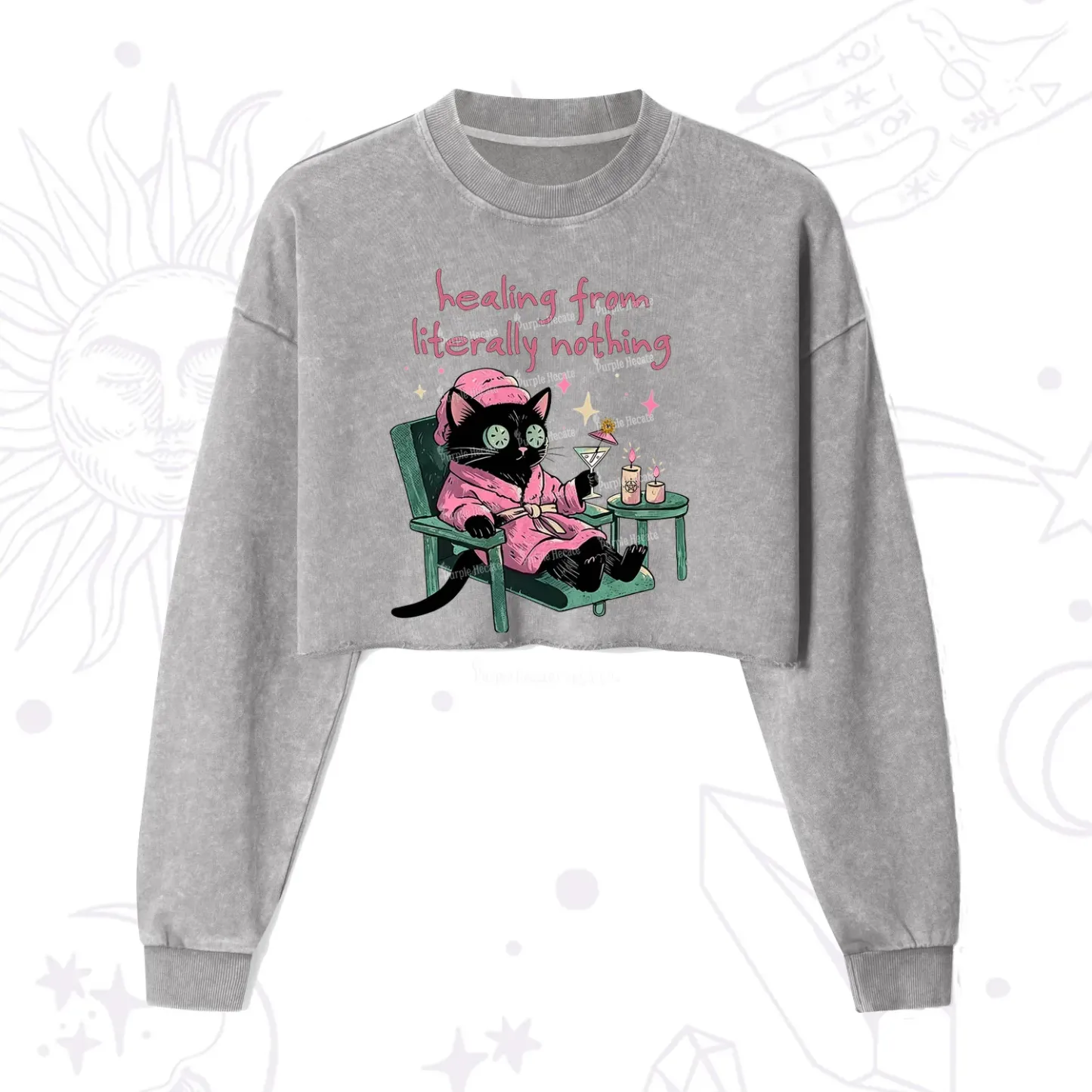 Purplehecate Healing From Literally Nothing Cropped Washed Sweatshirt
