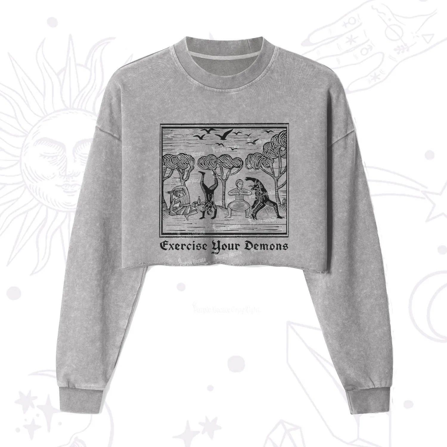 Purplehecate Exercise Your Demons Cropped Washed Sweatshirt