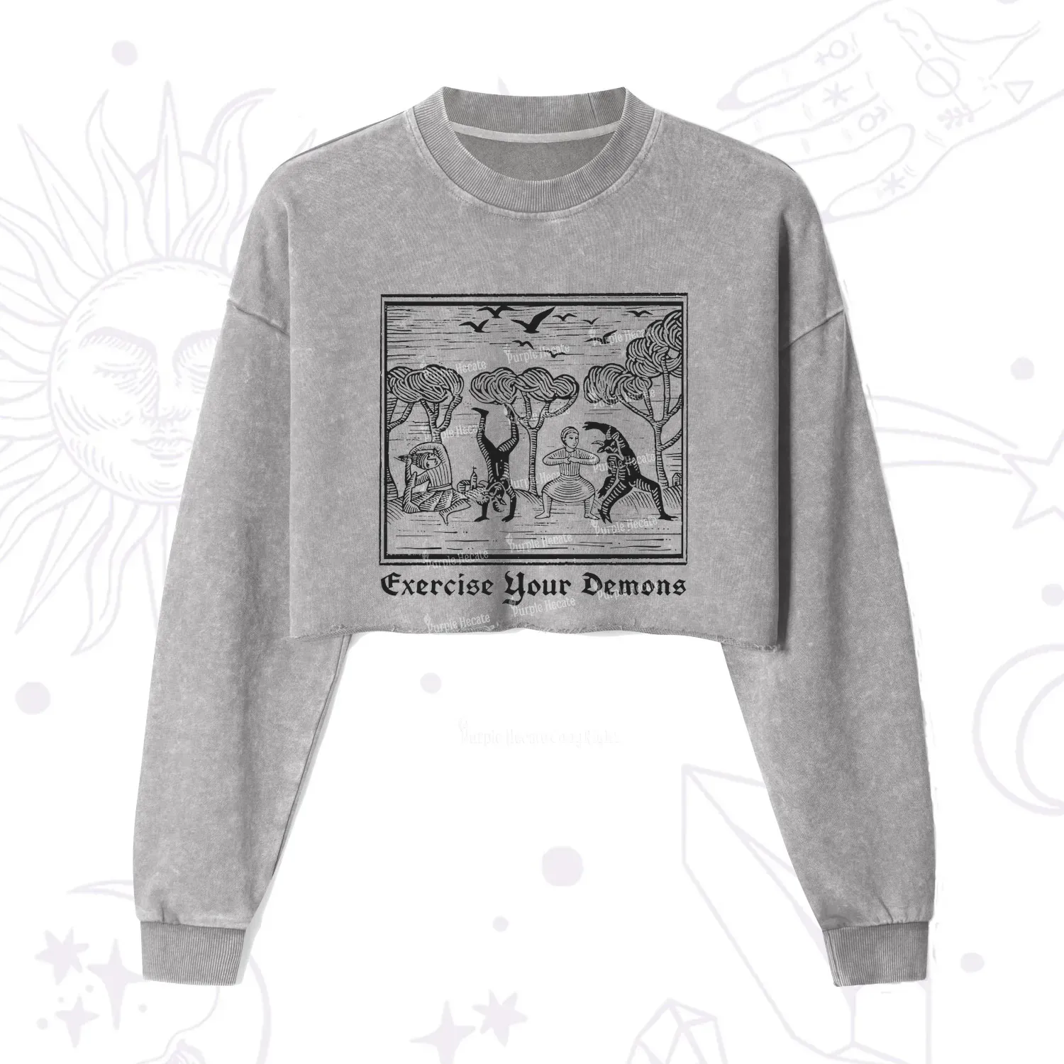 Purplehecate Exercise Your Demons Cropped Washed Sweatshirt