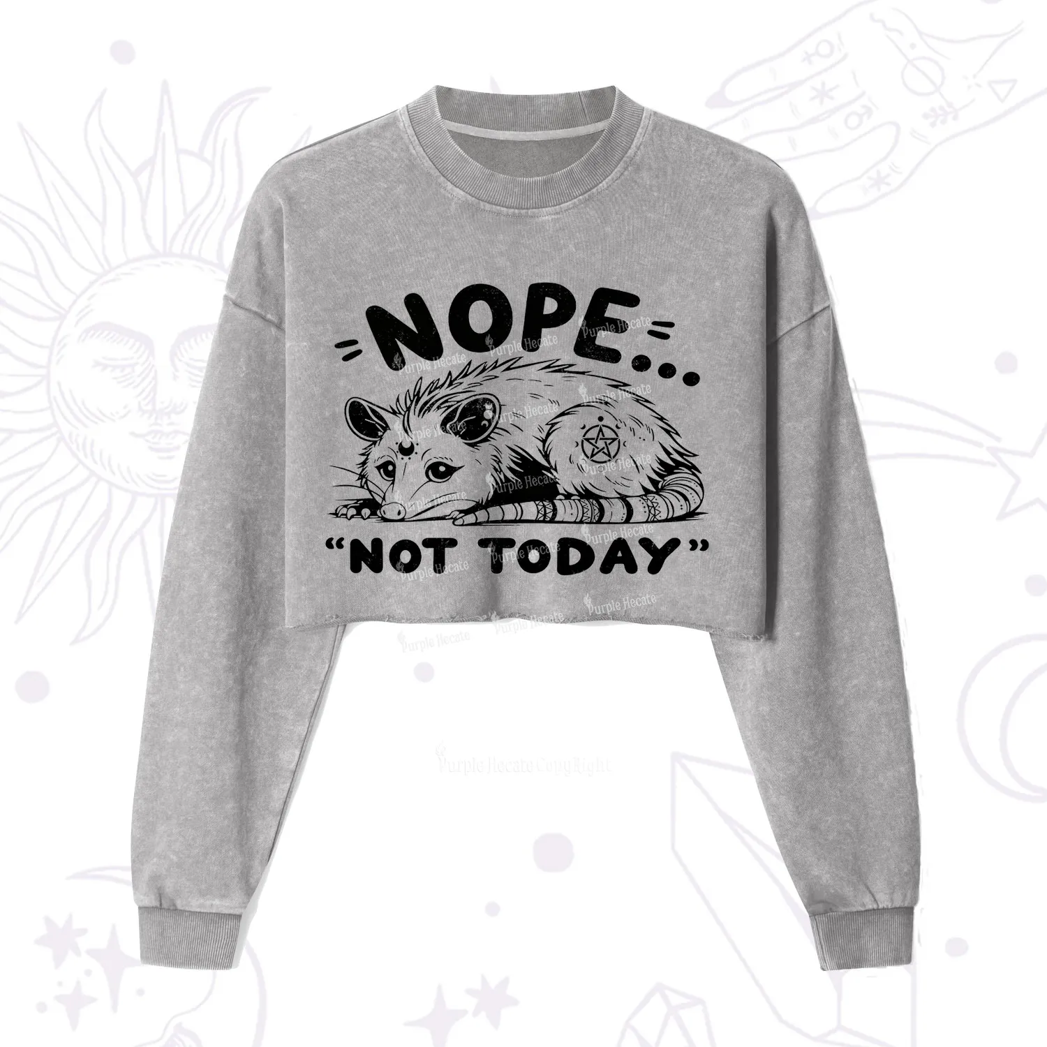 Purplehecate Not Today Possum Cropped Washed Sweatshirt