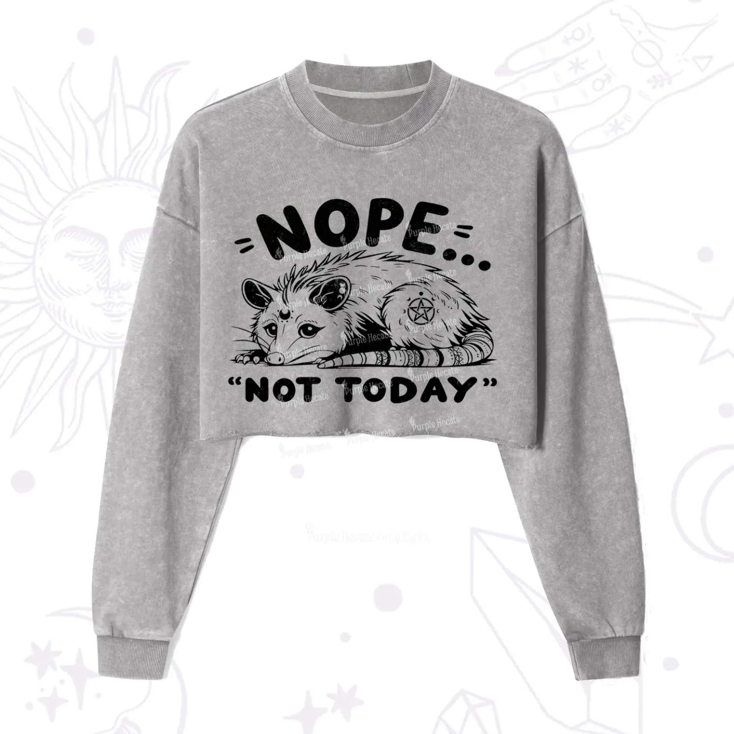 Purplehecate Not Today Possum Cropped Washed Sweatshirt