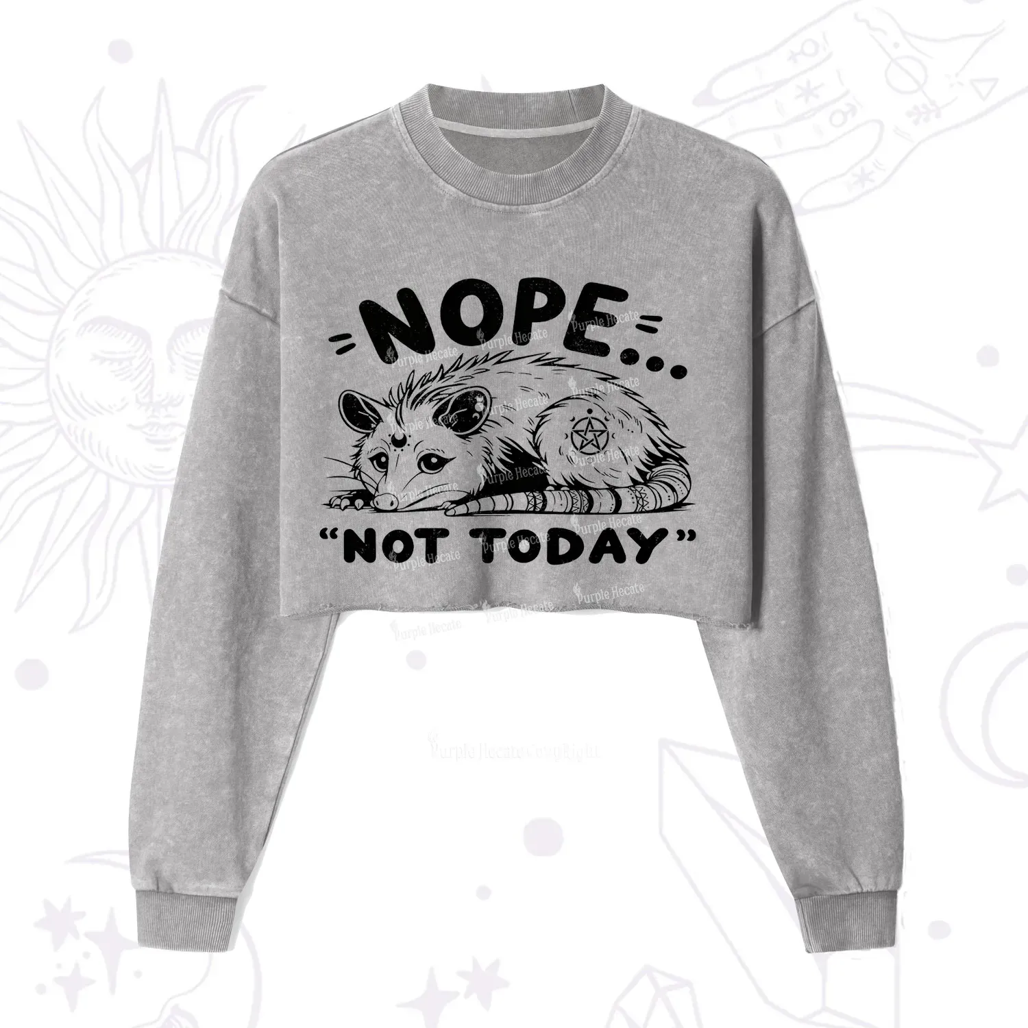 Purplehecate Not Today Possum Cropped Washed Sweatshirt