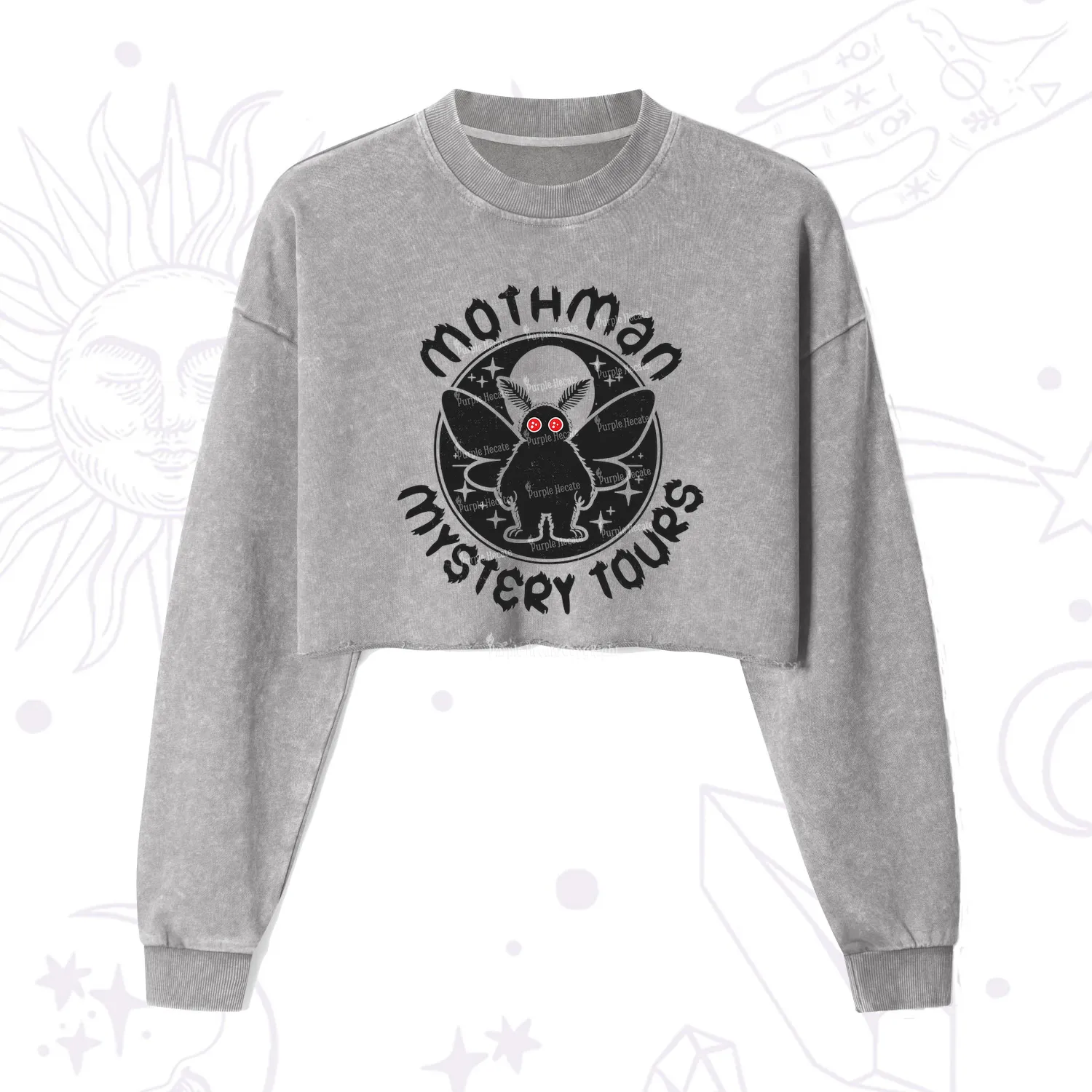 Purplehecate Mothman Mystery Tours Cropped Washed Sweatshirt
