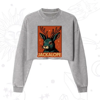 Purplehecate Funny Jackalope Cropped Washed Sweatshirt