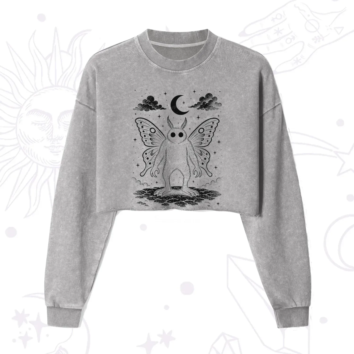 Purplehecate Celestial Cryptid Mothman Cropped Washed Sweatshirt