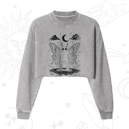 Purplehecate Celestial Cryptid Mothman Cropped Washed Sweatshirt