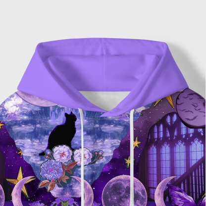 Purplehecate Witchy Black Cat Moon All-Over Print Hoodie