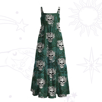 Purplehecate Rose Skull Wide Straps Maxi Dress