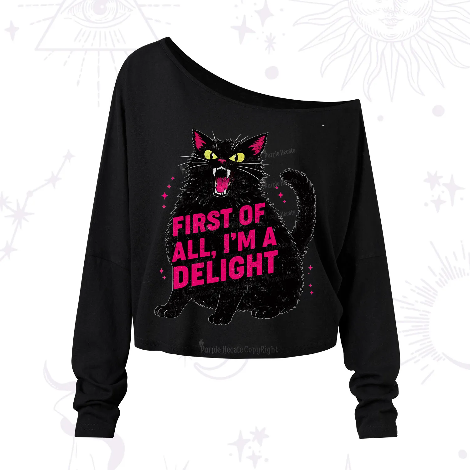 Purplehecate First Of All I'm A Delight Cat One Shoulder Long Sleeve Shirt