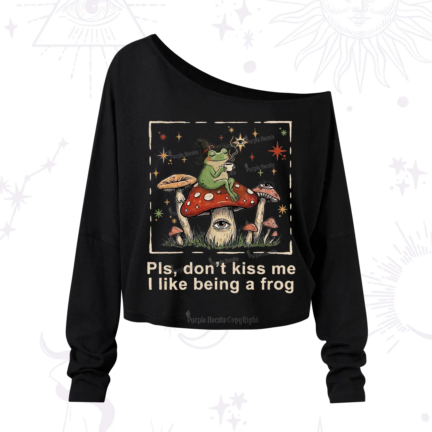 Purplehecate Please Don't Kiss Me I like Being A Frog One Shoulder Long Sleeve Shirt