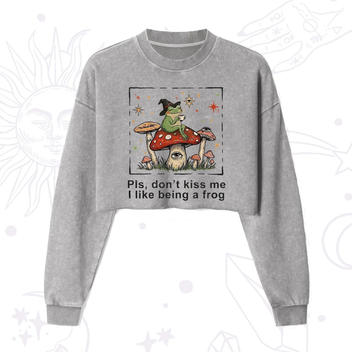 Purplehecate Please Don't Kiss Me I like Being A Frog Cropped Washed Sweatshirt