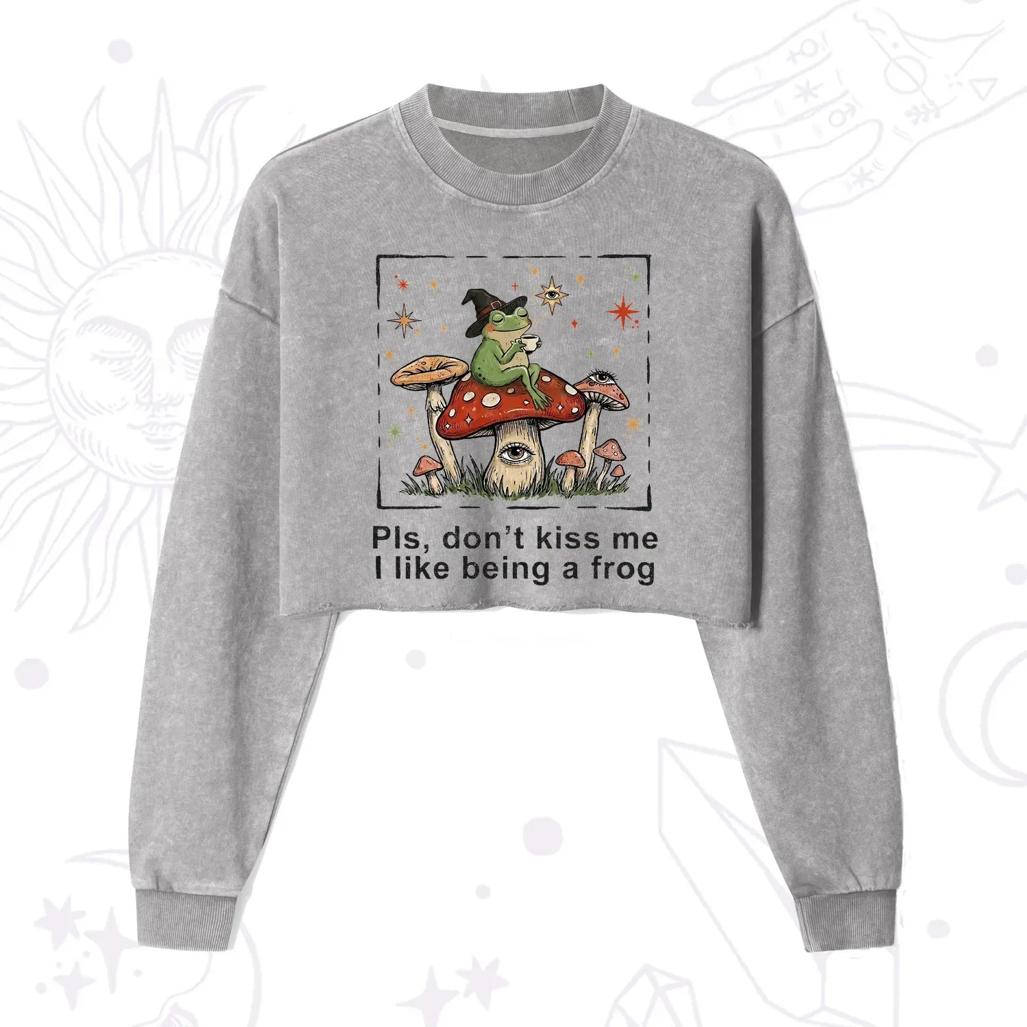 Purplehecate Please Don't Kiss Me I like Being A Frog Cropped Washed Sweatshirt