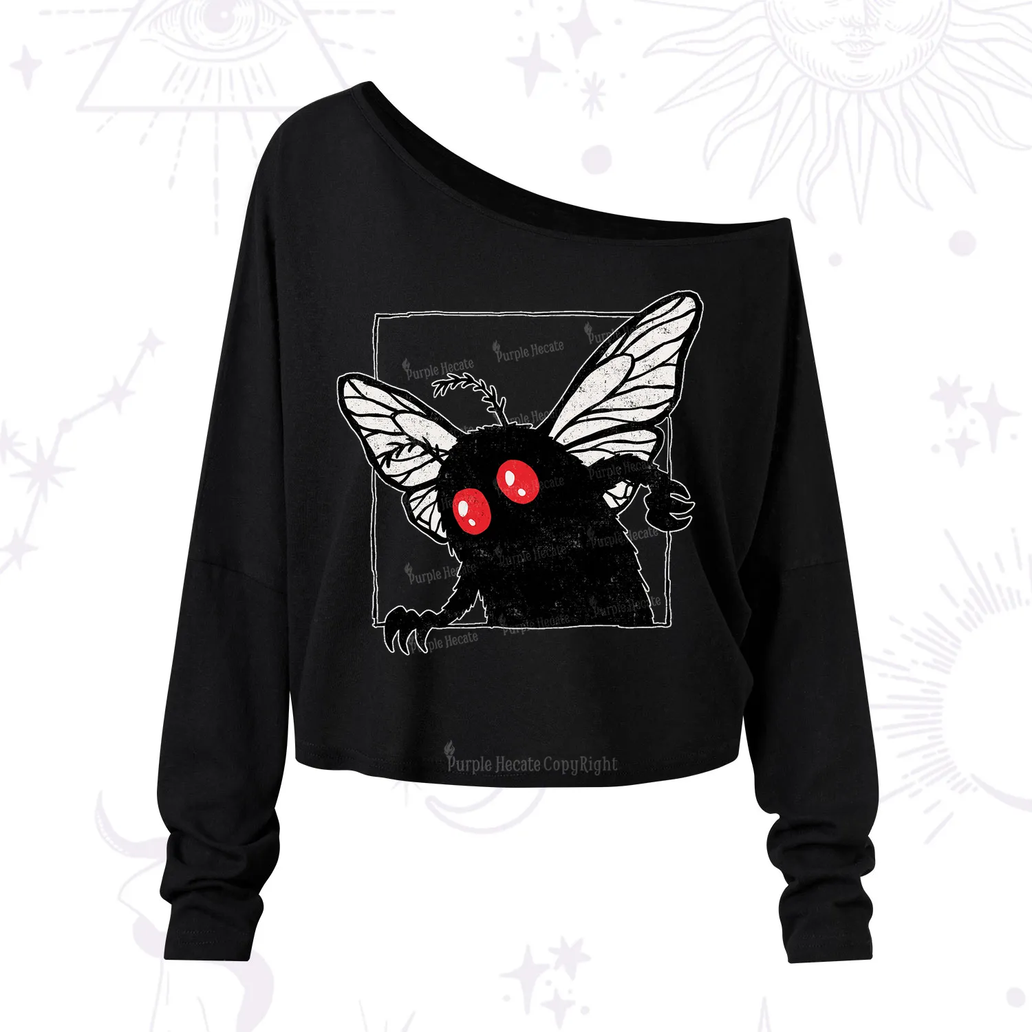 Purplehecate The Curious Mothman One Shoulder Long Sleeve Shirt
