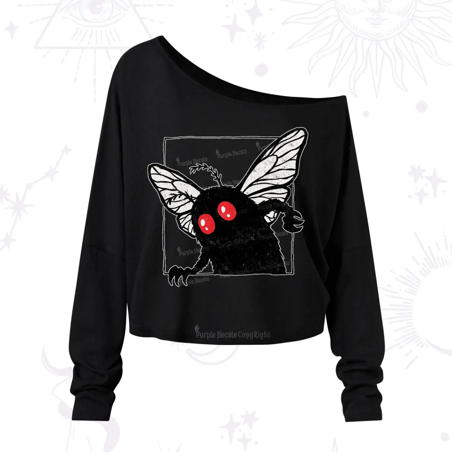 Purplehecate The Curious Mothman One Shoulder Long Sleeve Shirt