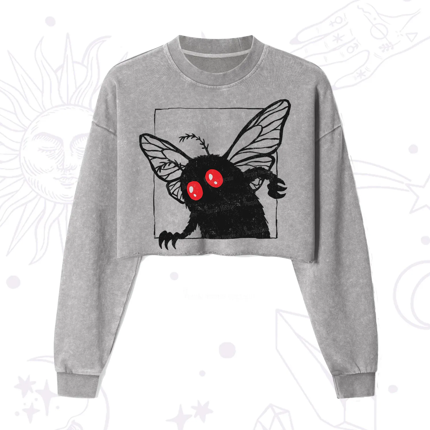Purplehecate The Curious Mothman Cropped Washed Sweatshirt
