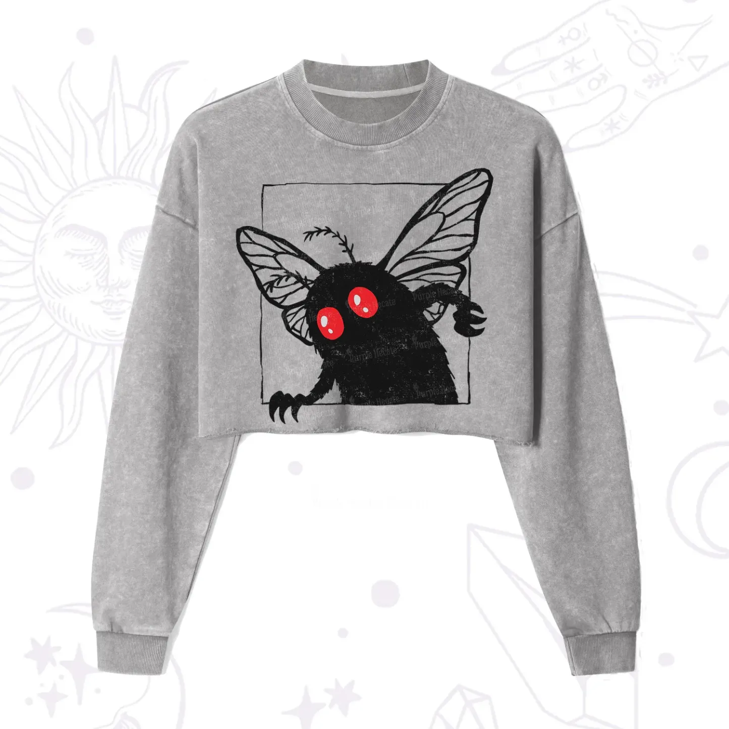 Purplehecate The Curious Mothman Cropped Washed Sweatshirt