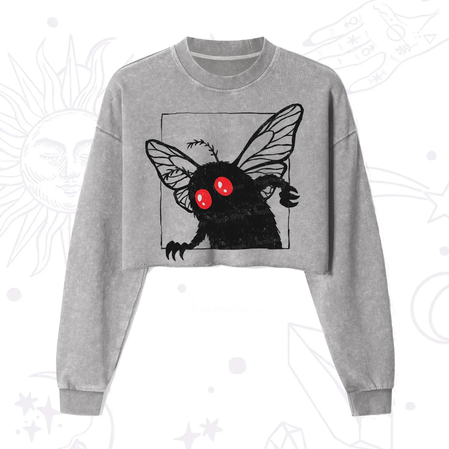 Purplehecate The Curious Mothman Cropped Washed Sweatshirt