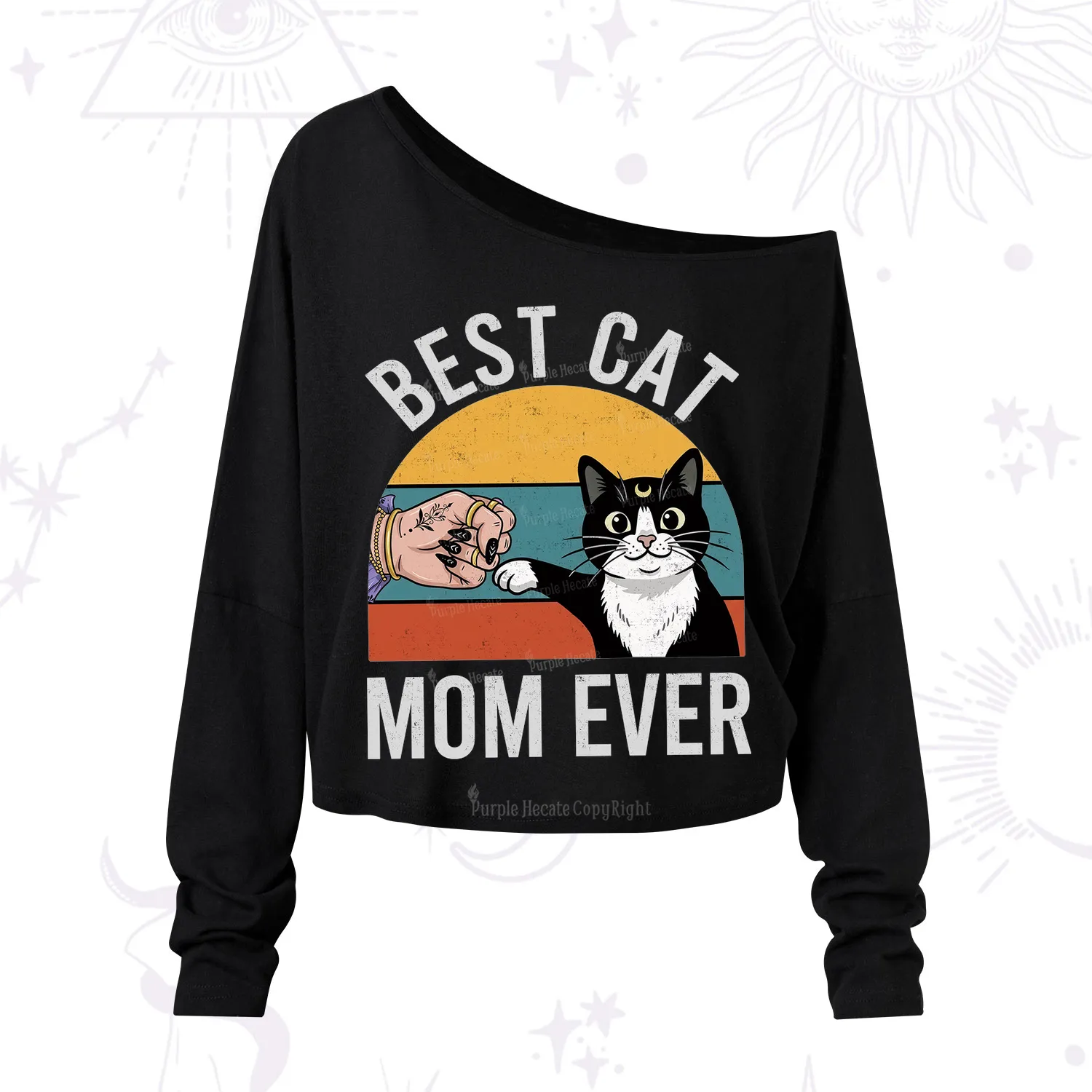 Purplehecate Best Cat Mom Ever One Shoulder Long Sleeve Shirt