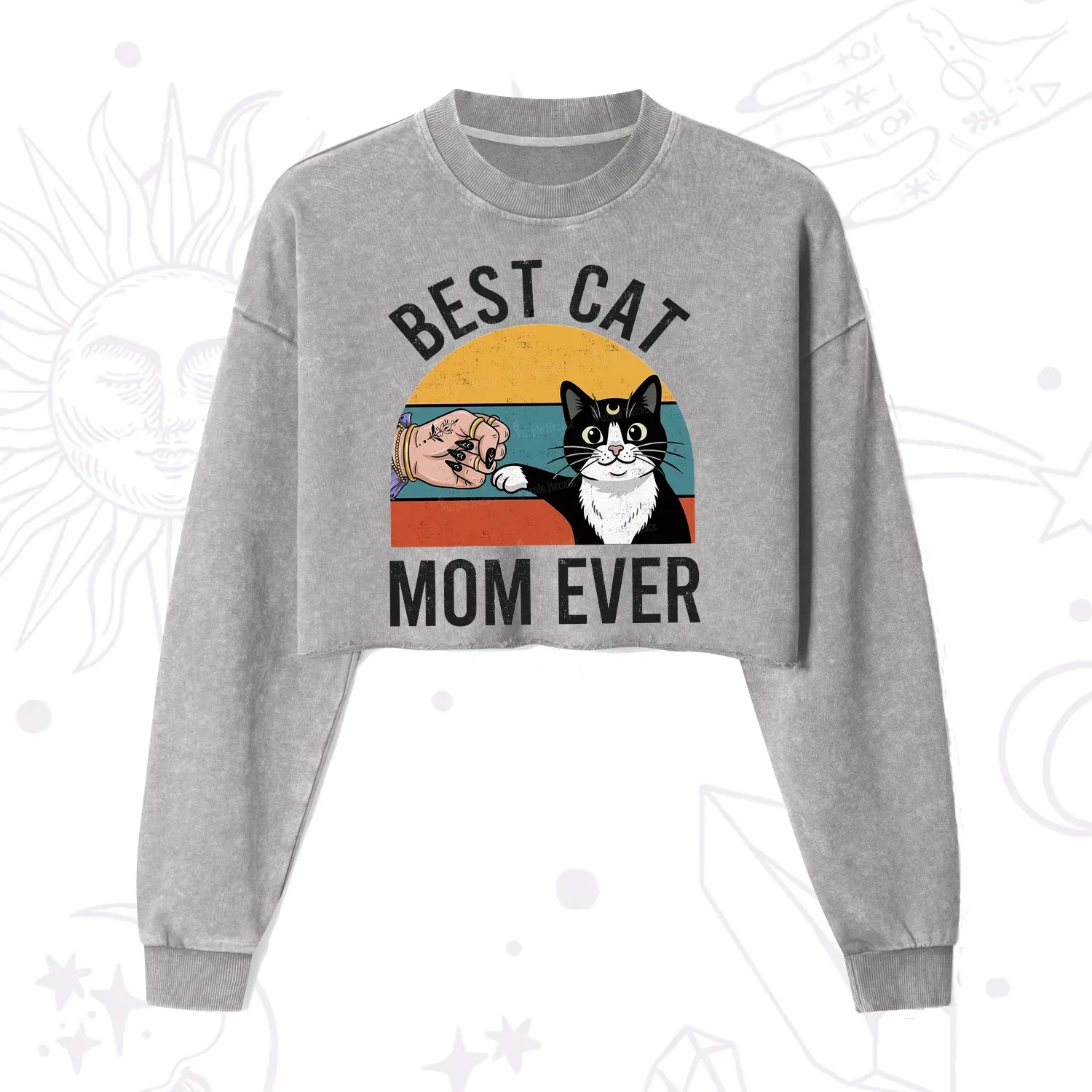 Purplehecate Best Cat Mom Ever Cropped Washed Sweatshirt