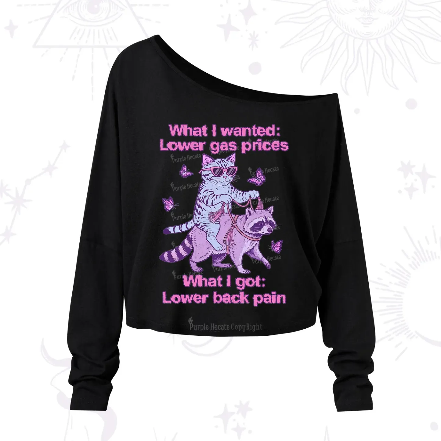Purplehecate Lower Gas Prices Lower Back Pain Cat One Shoulder Long Sleeve Shirt