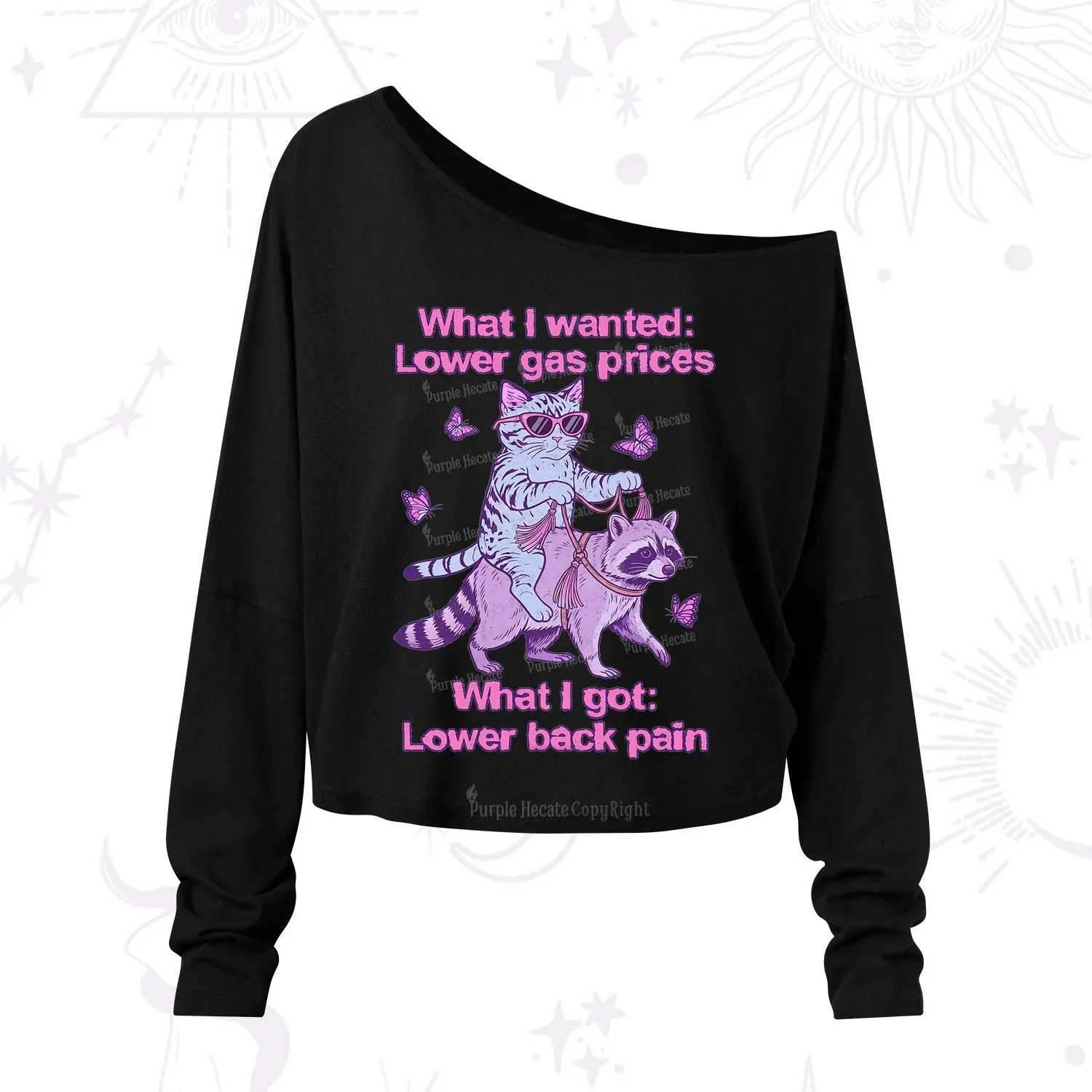 Purplehecate Lower Gas Prices Lower Back Pain Cat One Shoulder Long Sleeve Shirt