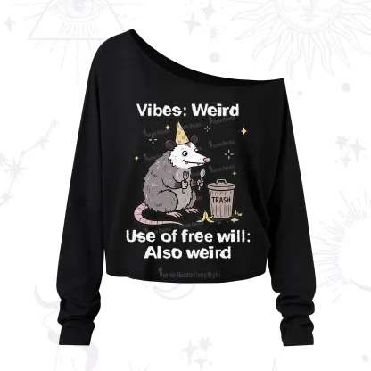 Purplehecate Weird Vibes Only Opossum One Shoulder Long Sleeve Shirt