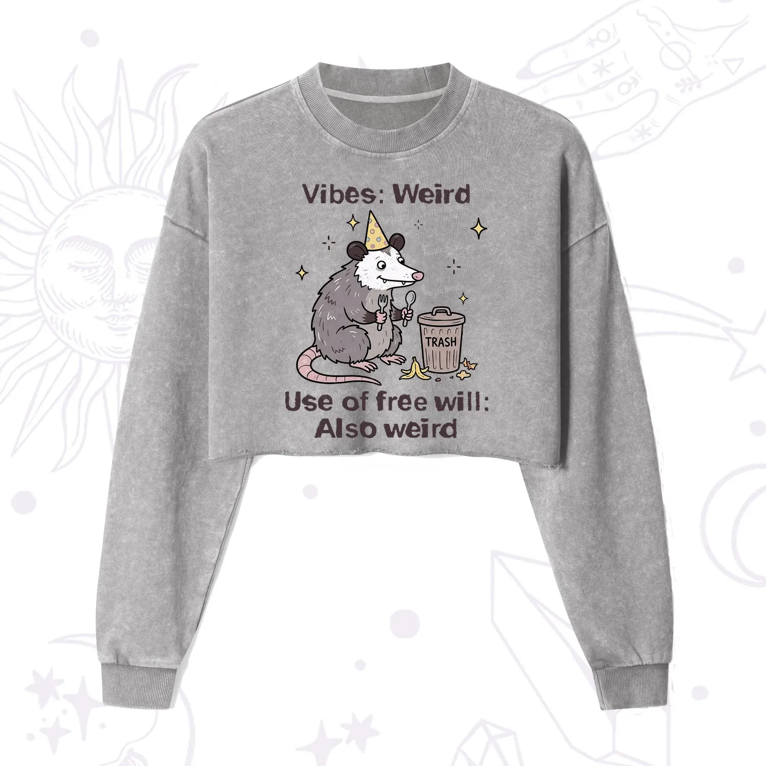 Purplehecate Weird Vibes Only Opossum Cropped Washed Sweatshirt