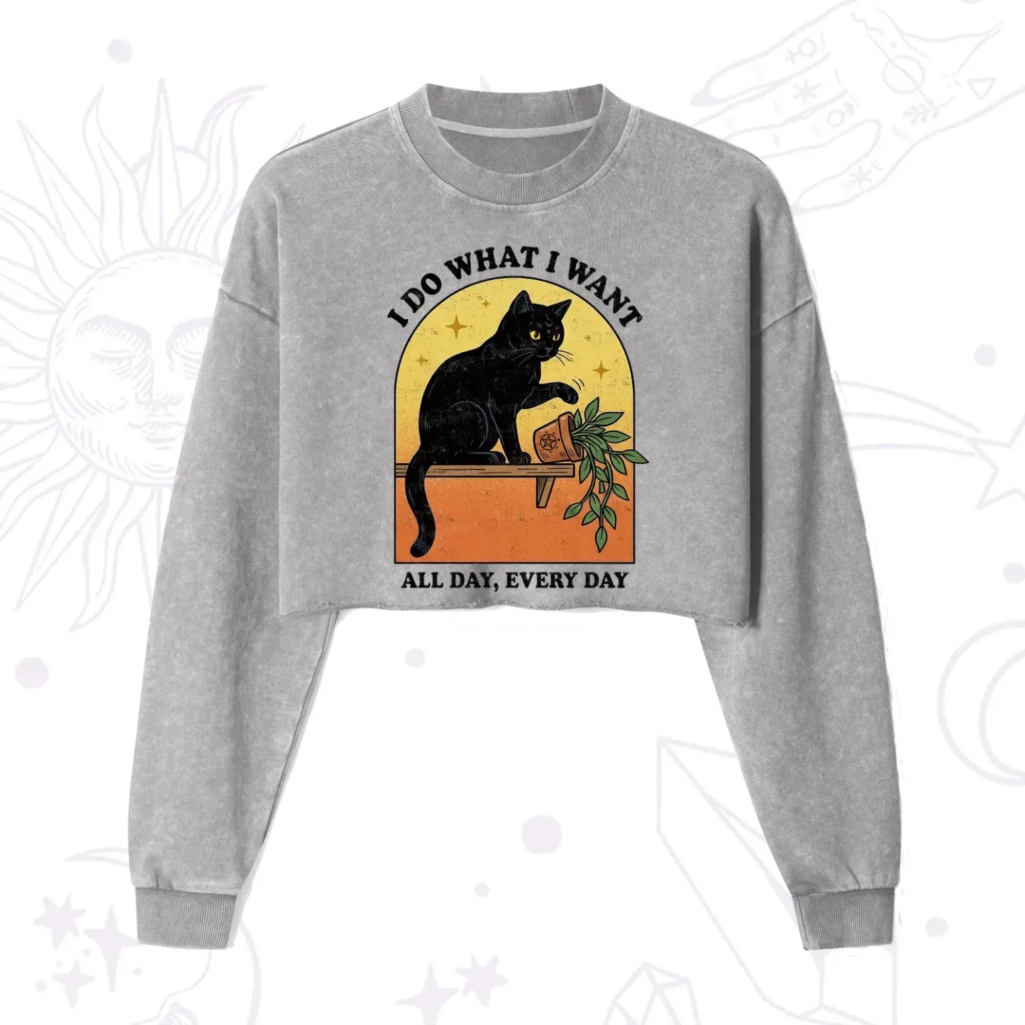 Purplehecate I Do What I Want Funny Black Cat Cropped Washed Sweatshirt