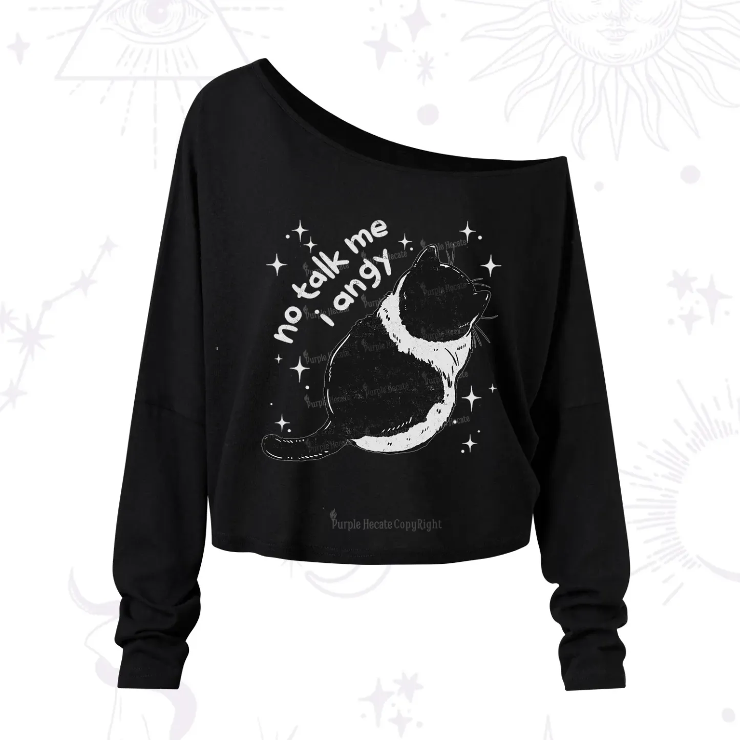 Purplehecate No Talk Me Im Angy Cat One Shoulder Long Sleeve Shirt