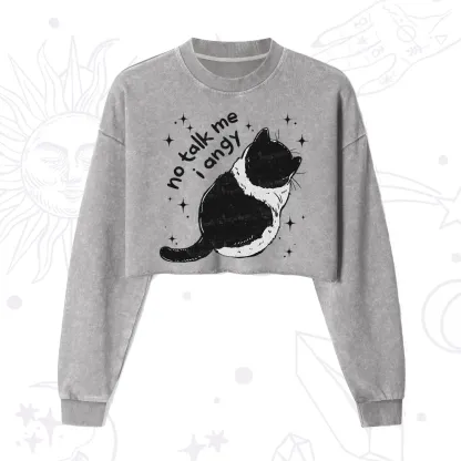 Purplehecate No Talk Me Im Angy Cat Cropped Washed Sweatshirt