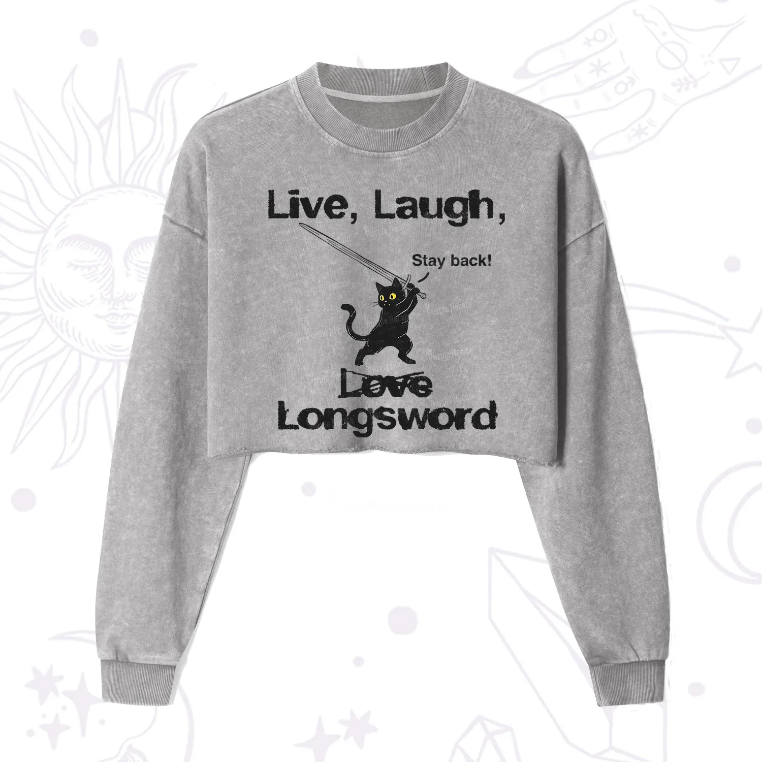 Purplehecate Live Laugh Love Longsword Cropped Washed Sweatshirt