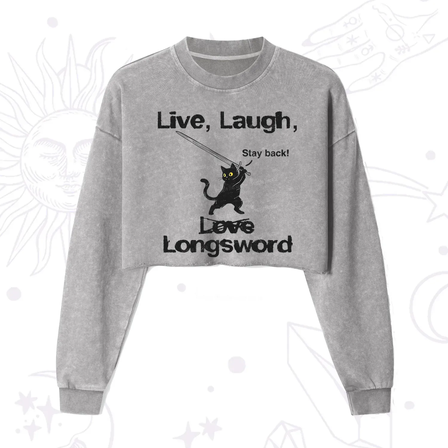 Purplehecate Live Laugh Love Longsword Cropped Washed Sweatshirt