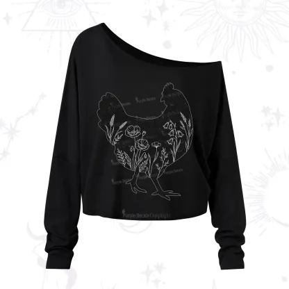 Purplehecate Floral Chicken One Shoulder Long Sleeve Shirt