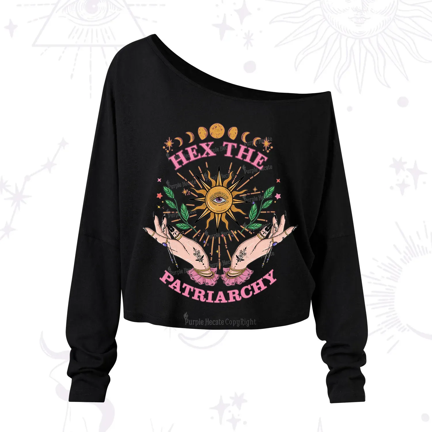 Purplehecate Hex The Patriarchy Witchy One Shoulder Long Sleeve Shirt