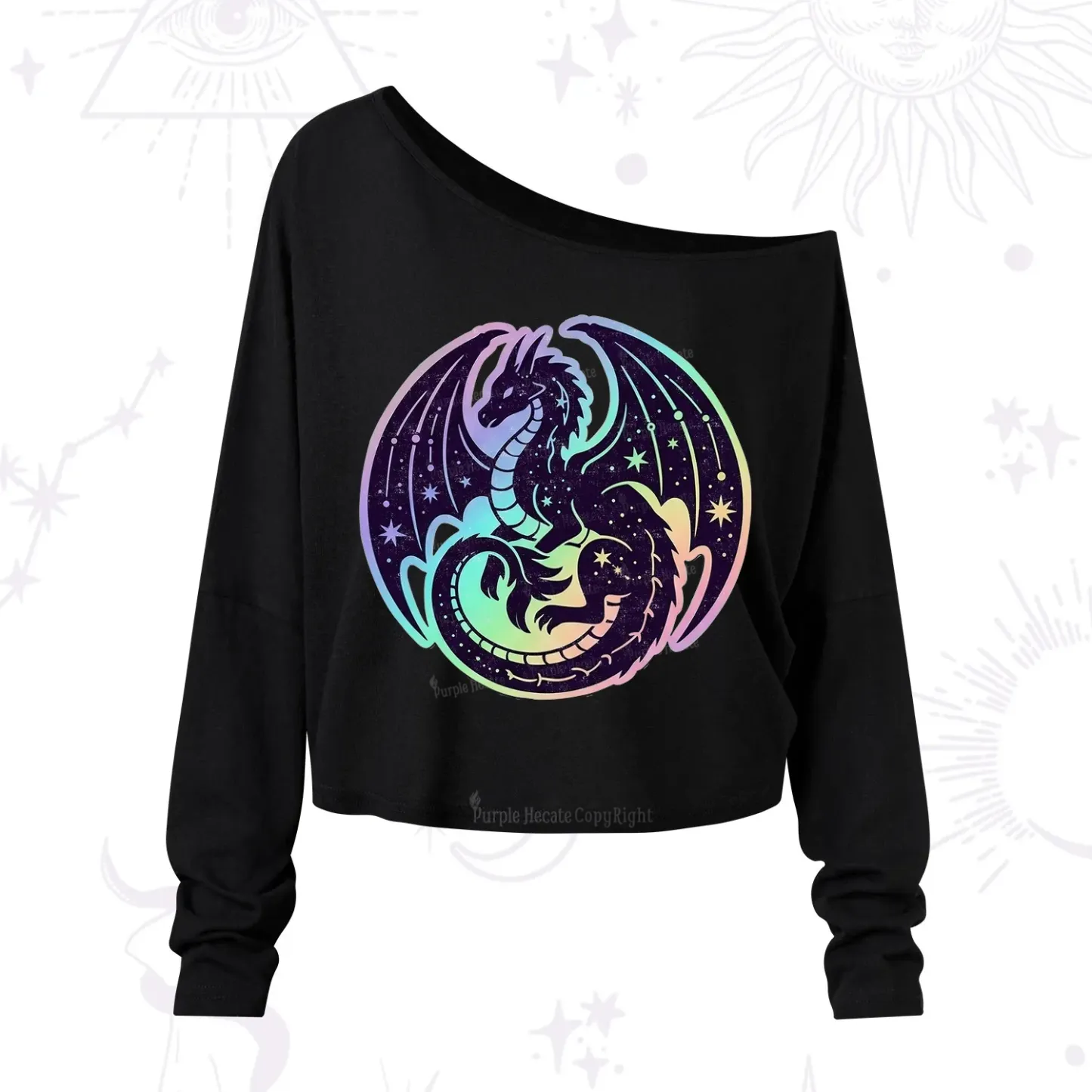 Purplehecate Cosmic Dragon One Shoulder Long Sleeve Shirt