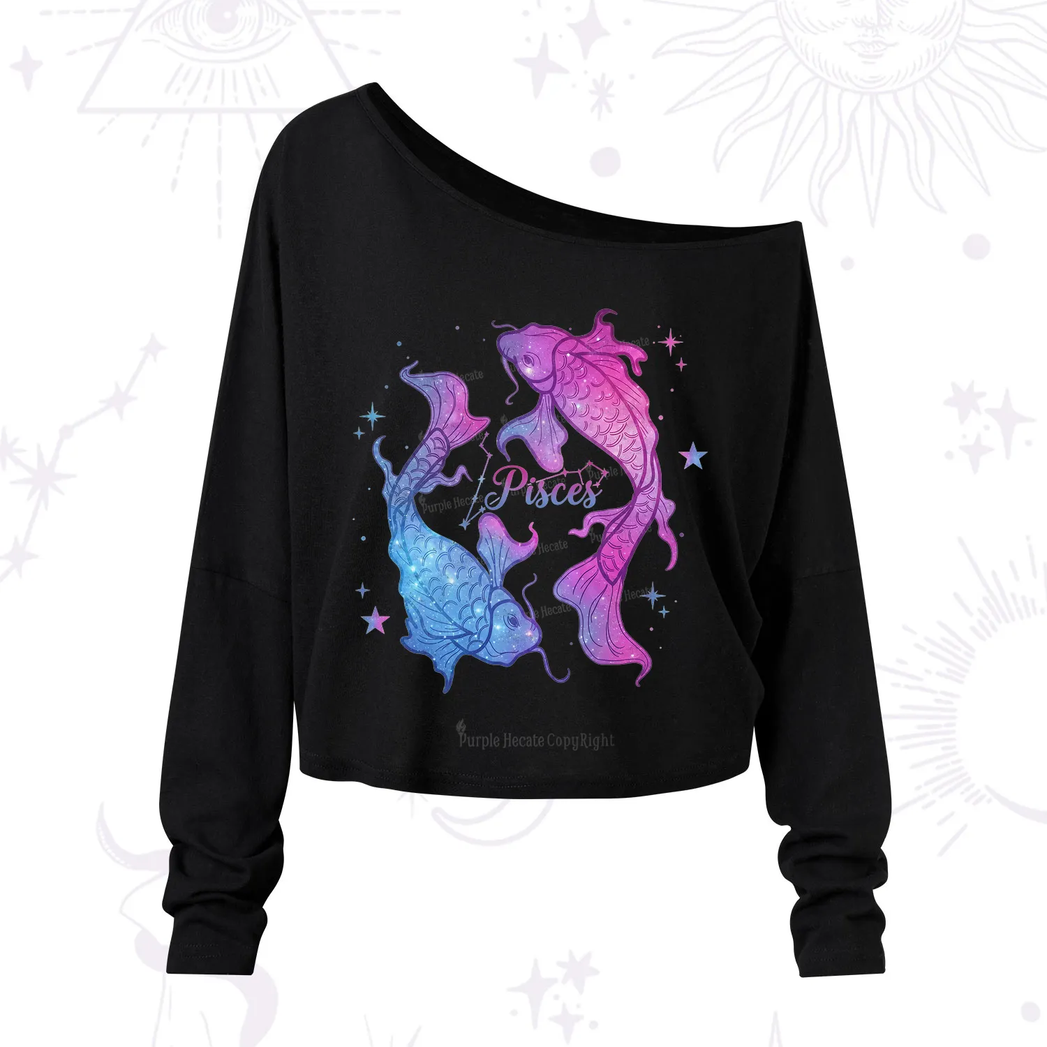 Purplehecate Pisces Zodiac One Shoulder Long Sleeve Shirt