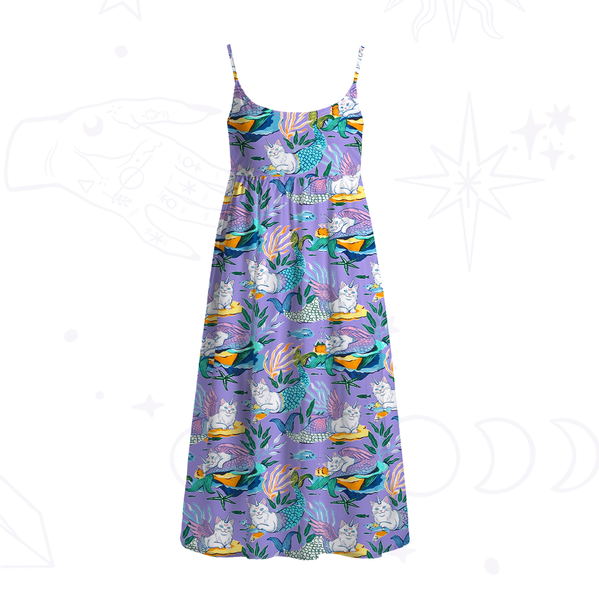 Purplehecate Mystic Mermaid Lagoon Spaghetti Strap Midi Dress