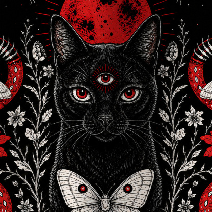 Purplehecate Blood Moon Third‑Eye Black Cat All Over Print T-Shirt