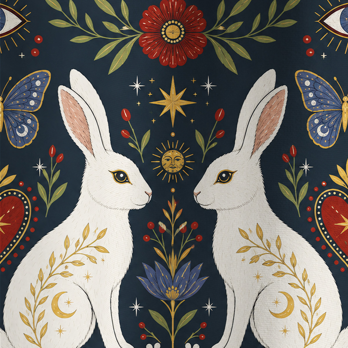 Purplehecate Folk Art Bunny Print All Over Print T-Shirt
