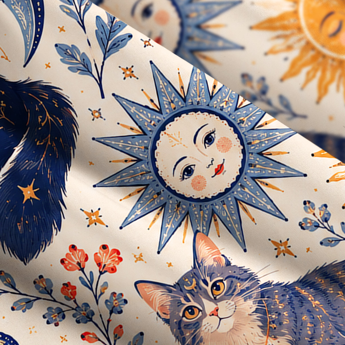 Purplehecate Cat Celestial Print Wide Straps Maxi Dress