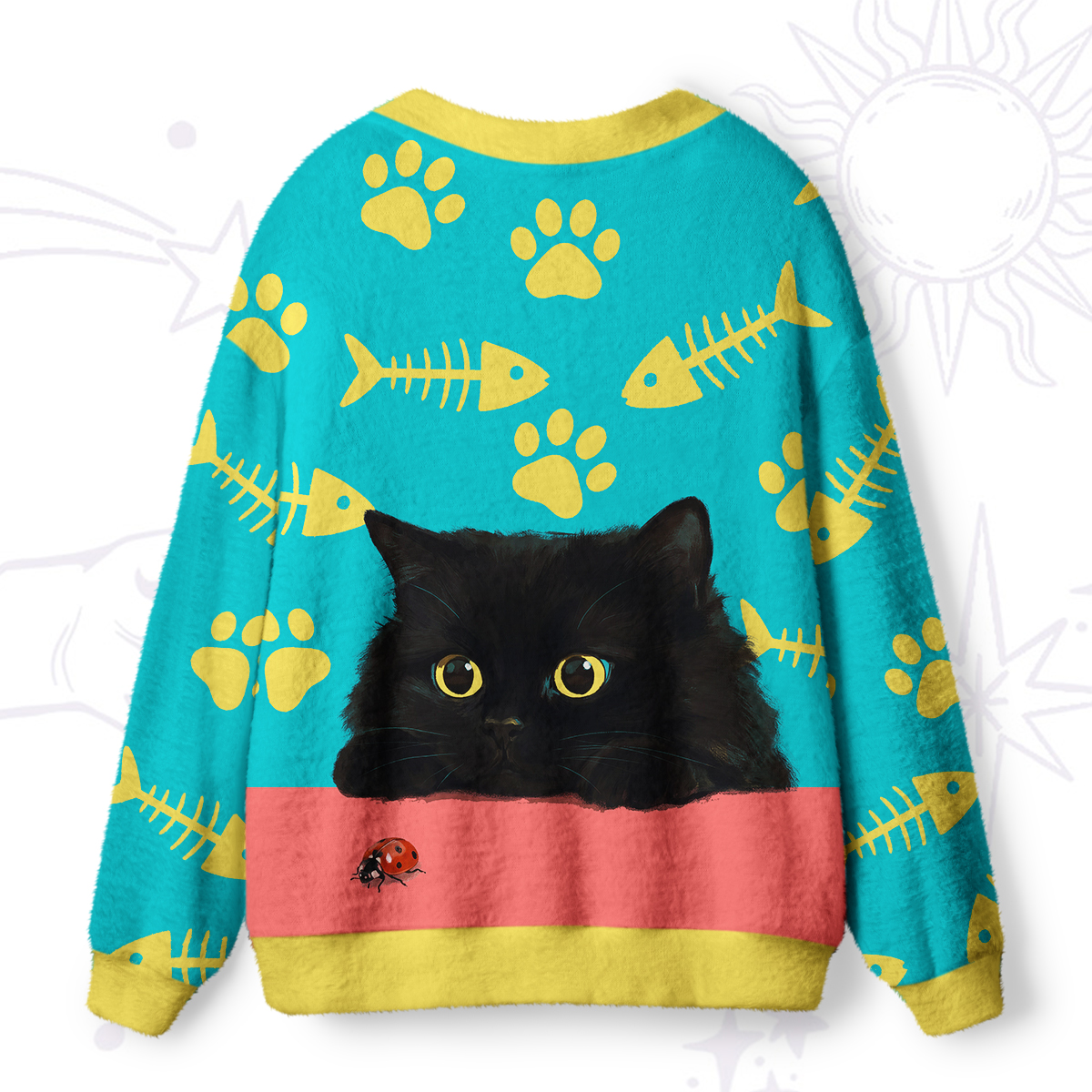Purplehecate Peekaboo Fishbone Black Cat Ugly Cardigan Sweaters