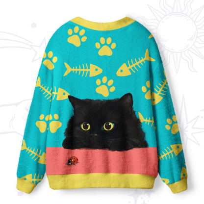 Purplehecate Peekaboo Fishbone Black Cat Ugly Cardigan Sweaters