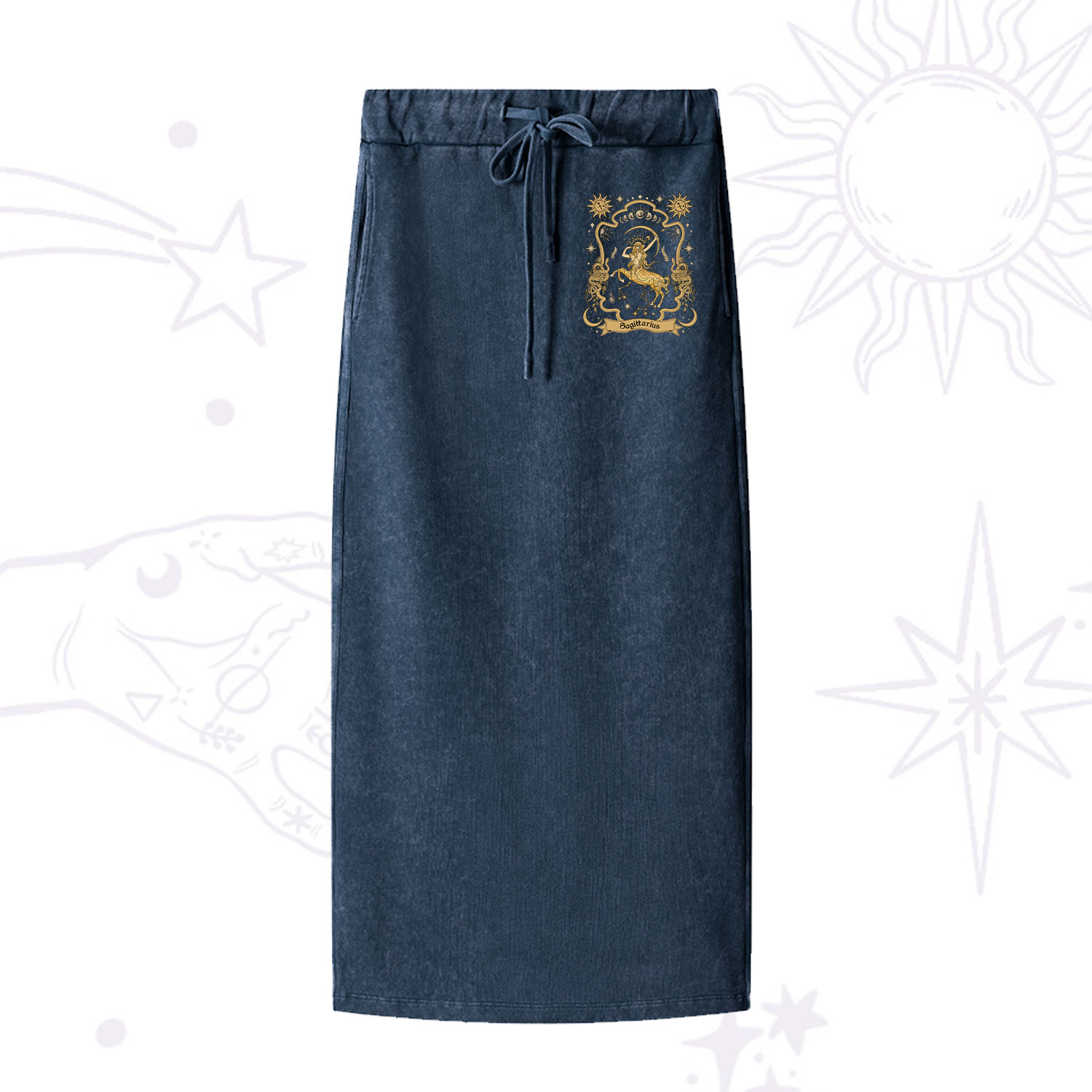 Purplehecate Sagittarius' Astral Mirage Zodiac Washed Drawstring Long Skirt