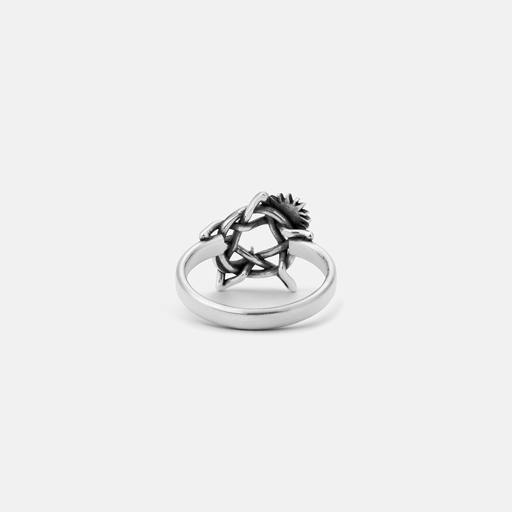 Purplehecate Flower and Vines Pentagram Sterling Silver Ring